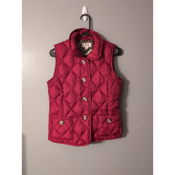 Talbots Red Button Up Duck Down Puffer Vest Women's Size M Pockets - Picture 1 of 6